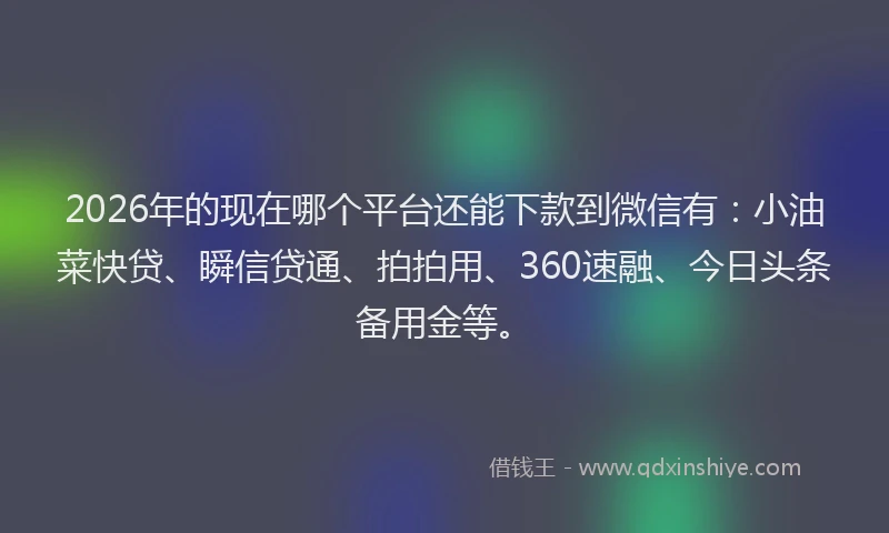 2026年的现在哪个平台还能下款到微信有：小油菜快贷、瞬信贷通、拍拍用、360速融、今日头条备用金等。