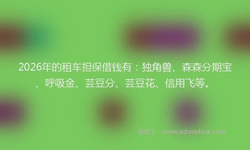 2026年的租车担保借钱有：独角兽、森森分期宝、呼吸金、芸豆分、芸豆花、信用飞等。