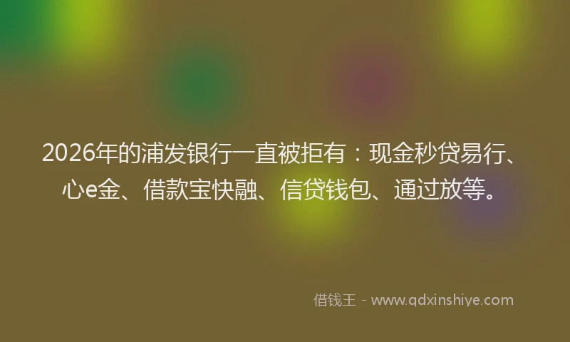 2026年的浦发银行一直被拒有：现金秒贷易行、心e金、借款宝快融、信贷钱包、通过放等。