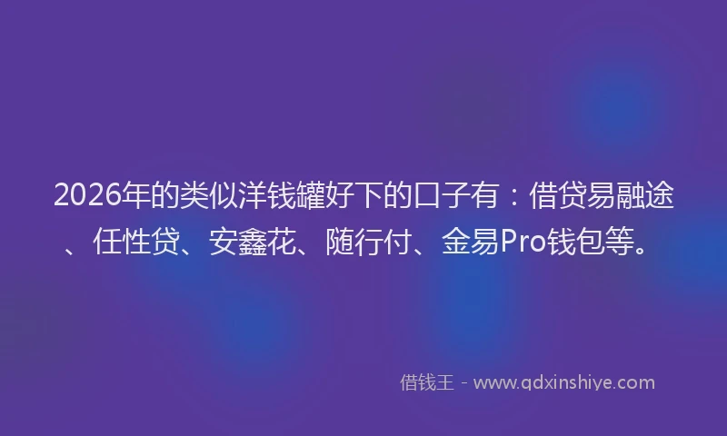 2026年的类似洋钱罐好下的口子有：借贷易融途、任性贷、安鑫花、随行付、金易Pro钱包等。