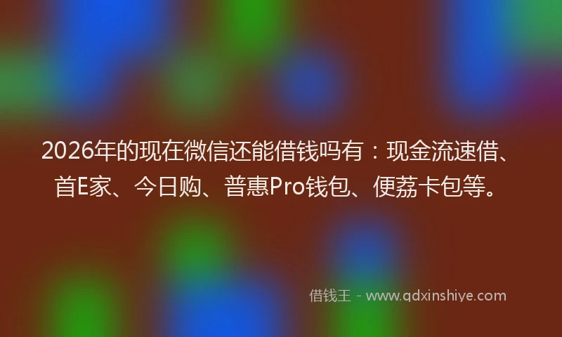 2026年的现在微信还能借钱吗有：现金流速借、首E家、今日购、普惠Pro钱包、便荔卡包等。
