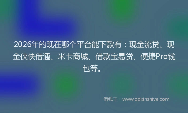 2026年的现在哪个平台能下款有：现金流贷、现金侠快借通、米卡商城、借款宝易贷、便捷Pro钱包等。