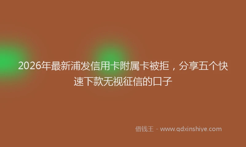 2026年最新浦发信用卡附属卡被拒，分享五个快速下款无视征信的口子
