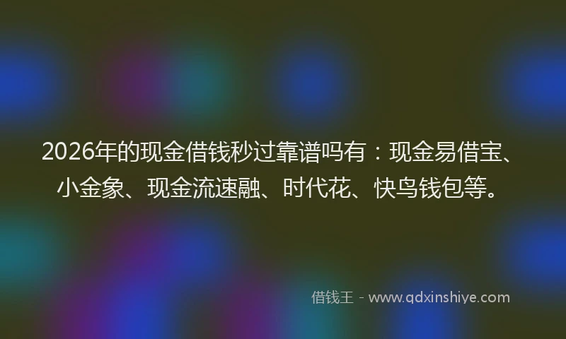 2026年的现金借钱秒过靠谱吗有：现金易借宝、小金象、现金流速融、时代花、快鸟钱包等。