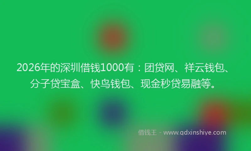 2026年的深圳借钱1000有：团贷网、祥云钱包、分子贷宝盒、快鸟钱包、现金秒贷易融等。