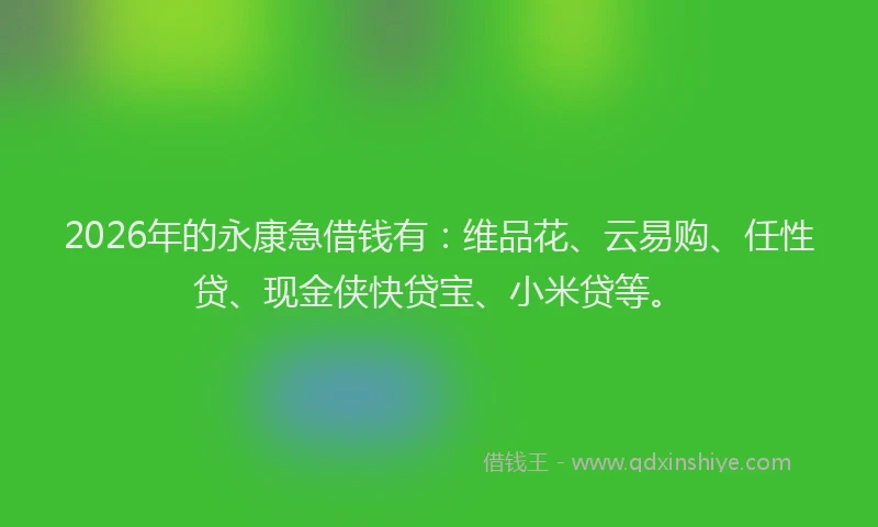 2026年的永康急借钱有：维品花、云易购、任性贷、现金侠快贷宝、小米贷等。