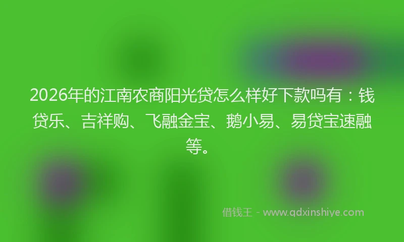 2026年的江南农商阳光贷怎么样好下款吗有：钱贷乐、吉祥购、飞融金宝、鹅小易、易贷宝速融等。