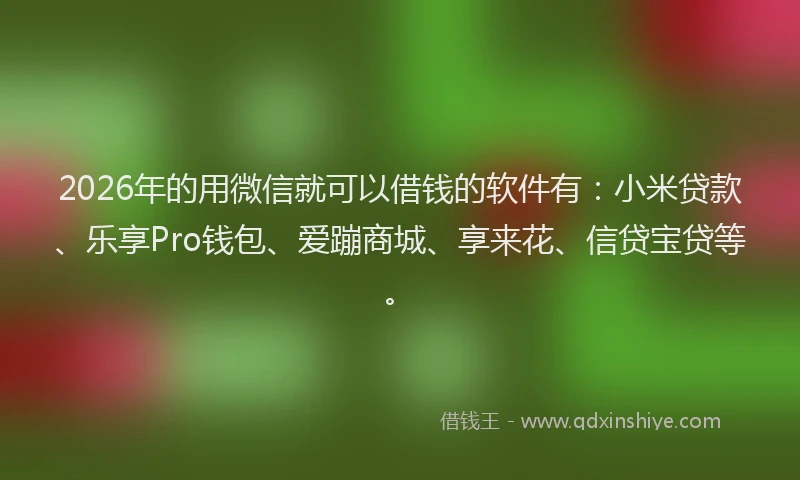2026年的用微信就可以借钱的软件有：小米贷款、乐享Pro钱包、爱蹦商城、享来花、信贷宝贷等。