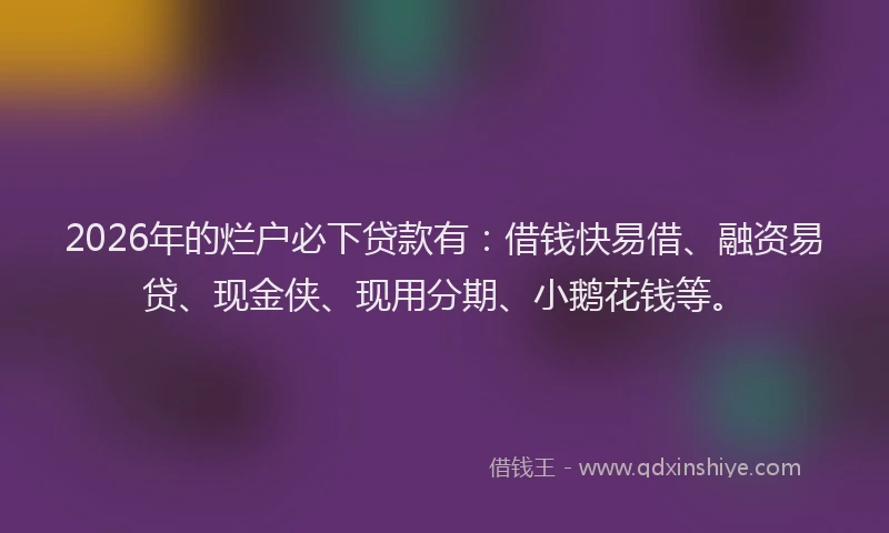 2026年的烂户必下贷款有：借钱快易借、融资易贷、现金侠、现用分期、小鹅花钱等。