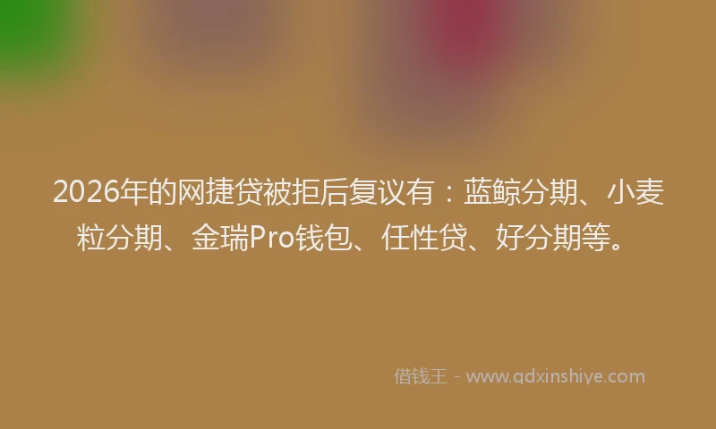 2026年的网捷贷被拒后复议有：蓝鲸分期、小麦粒分期、金瑞Pro钱包、任性贷、好分期等。