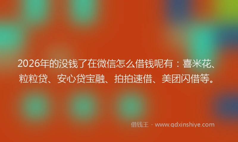 2026年的没钱了在微信怎么借钱呢有：喜米花、粒粒贷、安心贷宝融、拍拍速借、美团闪借等。