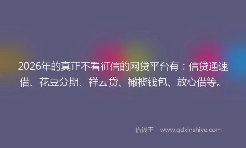 2026年的真正不看征信的网贷平台有：信贷通速借、花豆分期、祥云贷、橄榄钱包、放心借等。