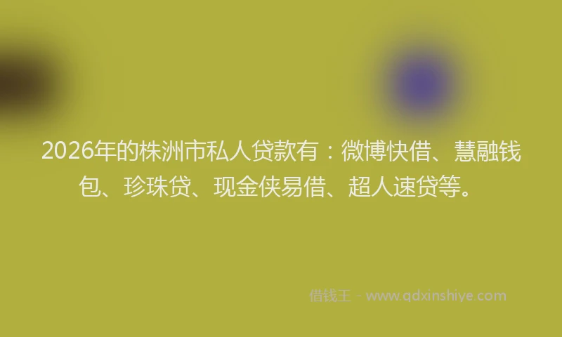 2026年的株洲市私人贷款有：微博快借、慧融钱包、珍珠贷、现金侠易借、超人速贷等。