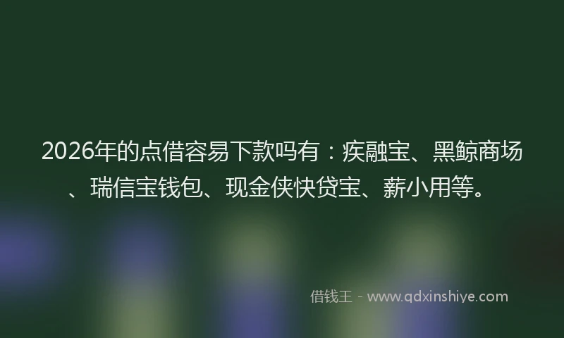 2026年的点借容易下款吗有：疾融宝、黑鲸商场、瑞信宝钱包、现金侠快贷宝、薪小用等。