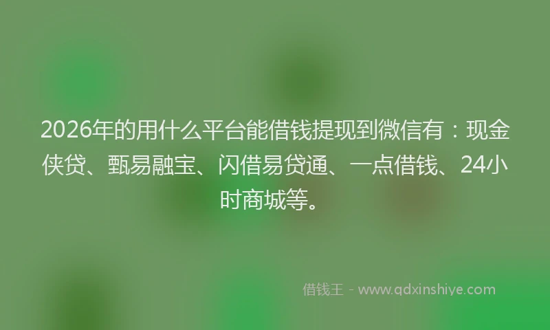 2026年的用什么平台能借钱提现到微信有：现金侠贷、甄易融宝、闪借易贷通、一点借钱、24小时商城等。