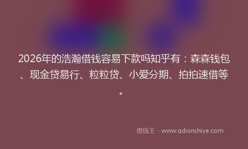 2026年的浩瀚借钱容易下款吗知乎有：森森钱包、现金贷易行、粒粒贷、小爱分期、拍拍速借等。