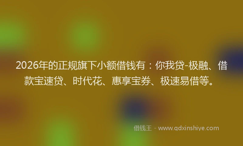 2026年的正规旗下小额借钱有：你我贷-极融、借款宝速贷、时代花、惠享宝券、极速易借等。