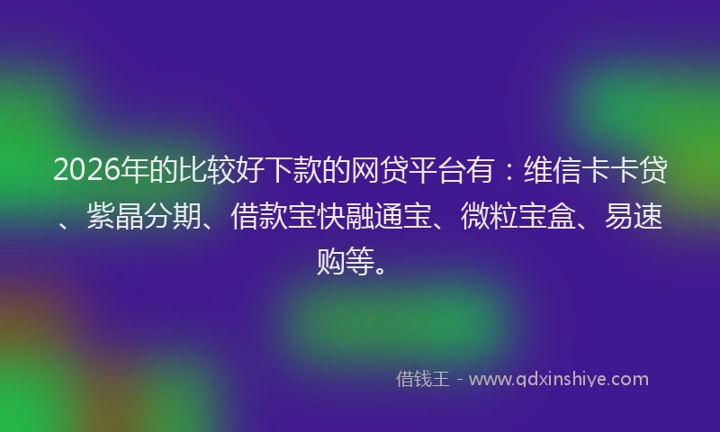 2026年的比较好下款的网贷平台有：维信卡卡贷、紫晶分期、借款宝快融通宝、微粒宝盒、易速购等。