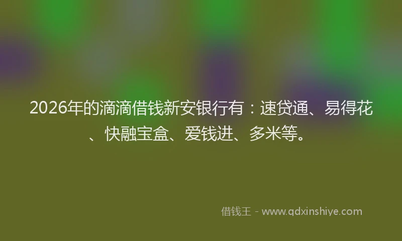 2026年的滴滴借钱新安银行有：速贷通、易得花、快融宝盒、爱钱进、多米等。