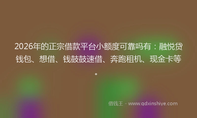 2026年的正宗借款平台小额度可靠吗有：融悦贷钱包、想借、钱鼓鼓速借、奔跑租机、现金卡等。