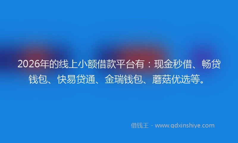 2026年的线上小额借款平台有：现金秒借、畅贷钱包、快易贷通、金瑞钱包、蘑菇优选等。