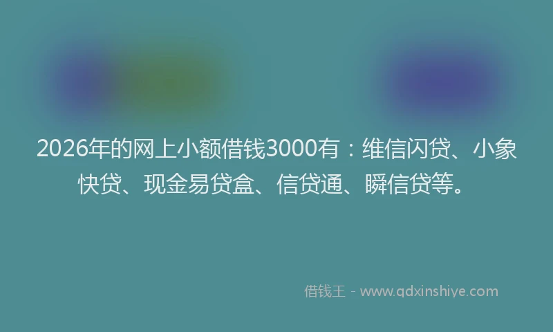 2026年的网上小额借钱3000有：维信闪贷、小象快贷、现金易贷盒、信贷通、瞬信贷等。