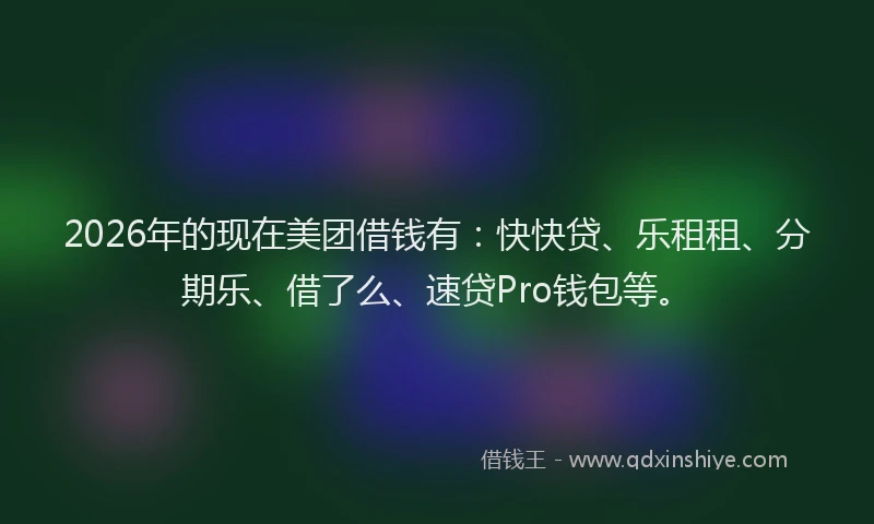 2026年的现在美团借钱有：快快贷、乐租租、分期乐、借了么、速贷Pro钱包等。