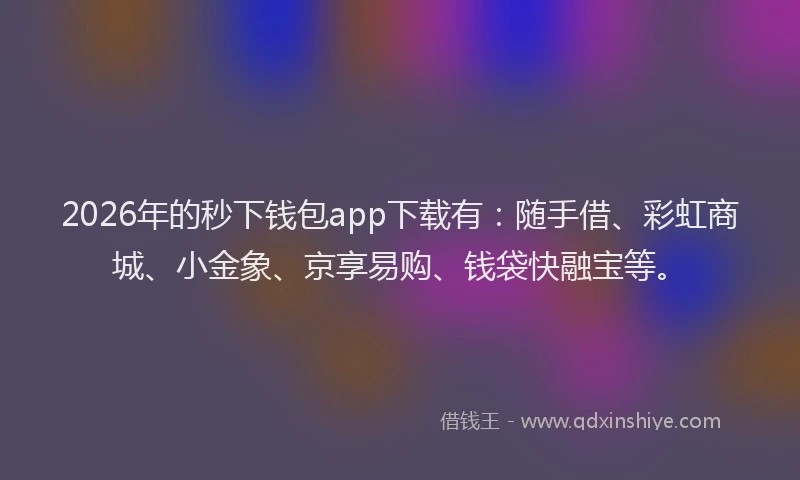 2026年的秒下钱包app下载有：随手借、彩虹商城、小金象、京享易购、钱袋快融宝等。