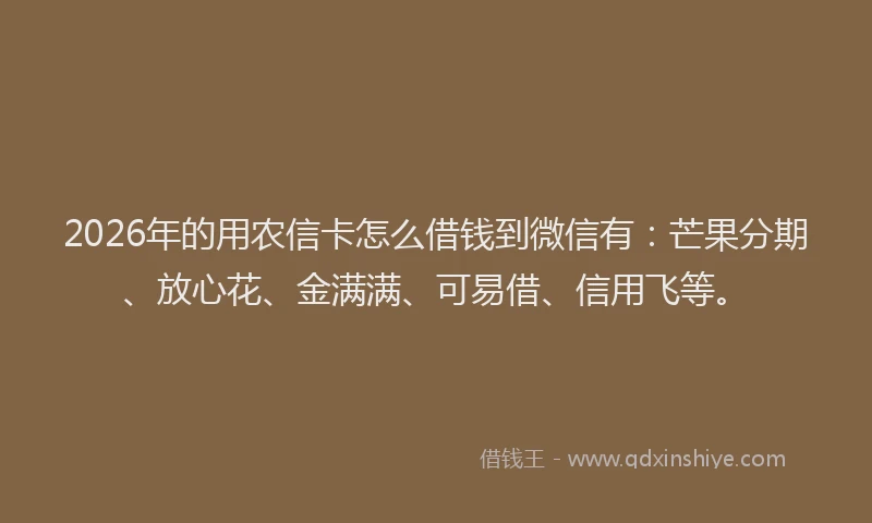 2026年的用农信卡怎么借钱到微信有：芒果分期、放心花、金满满、可易借、信用飞等。