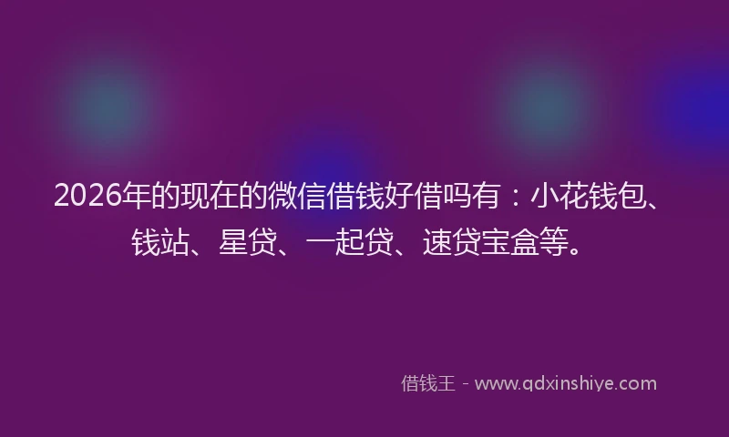 2026年的现在的微信借钱好借吗有：小花钱包、钱站、星贷、一起贷、速贷宝盒等。