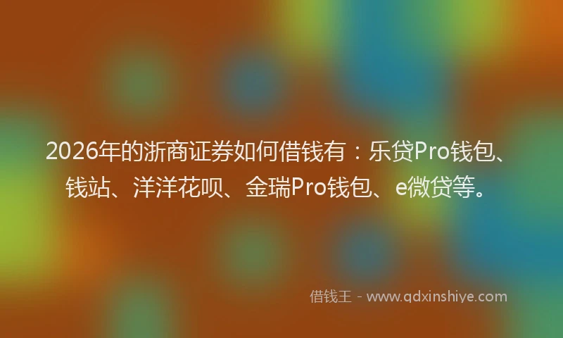 2026年的浙商证券如何借钱有：乐贷Pro钱包、钱站、洋洋花呗、金瑞Pro钱包、e微贷等。