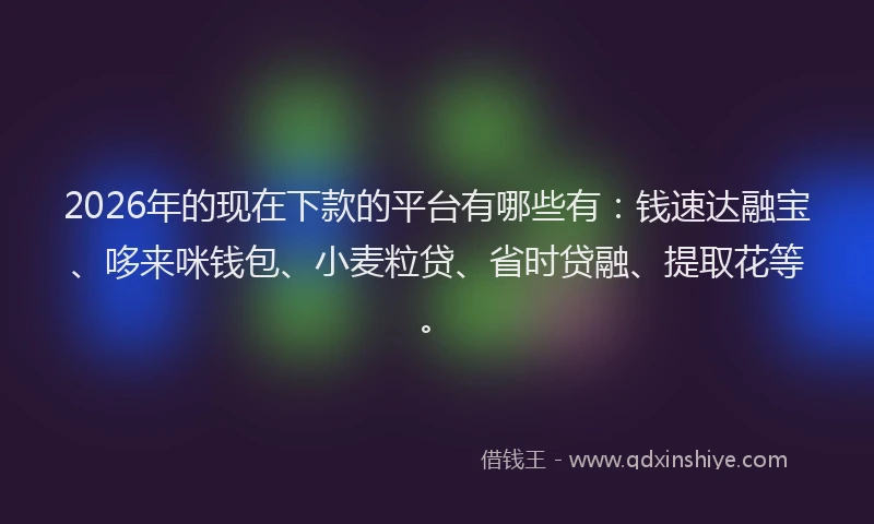 2026年的现在下款的平台有哪些有：钱速达融宝、哆来咪钱包、小麦粒贷、省时贷融、提取花等。