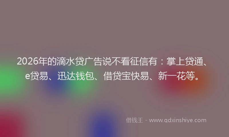 2026年的滴水贷广告说不看征信有：掌上贷通、e贷易、迅达钱包、借贷宝快易、新一花等。