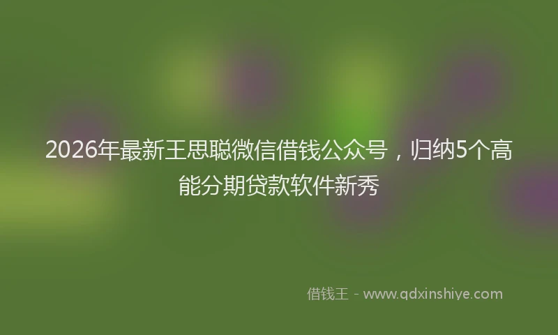 2026年最新王思聪微信借钱公众号，归纳5个高能分期贷款软件新秀