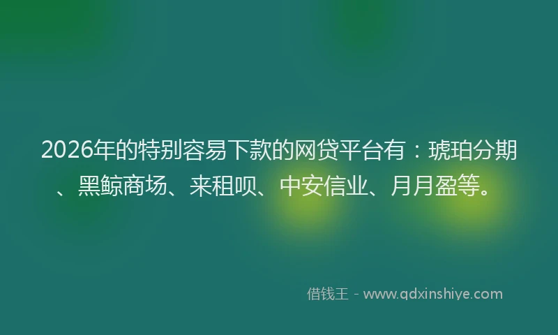 2026年的特别容易下款的网贷平台有：琥珀分期、黑鲸商场、来租呗、中安信业、月月盈等。