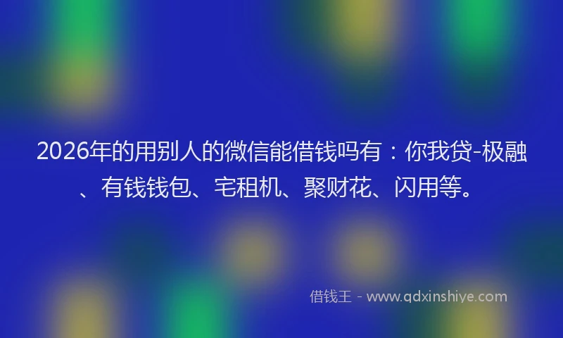 2026年的用别人的微信能借钱吗有：你我贷-极融、有钱钱包、宅租机、聚财花、闪用等。