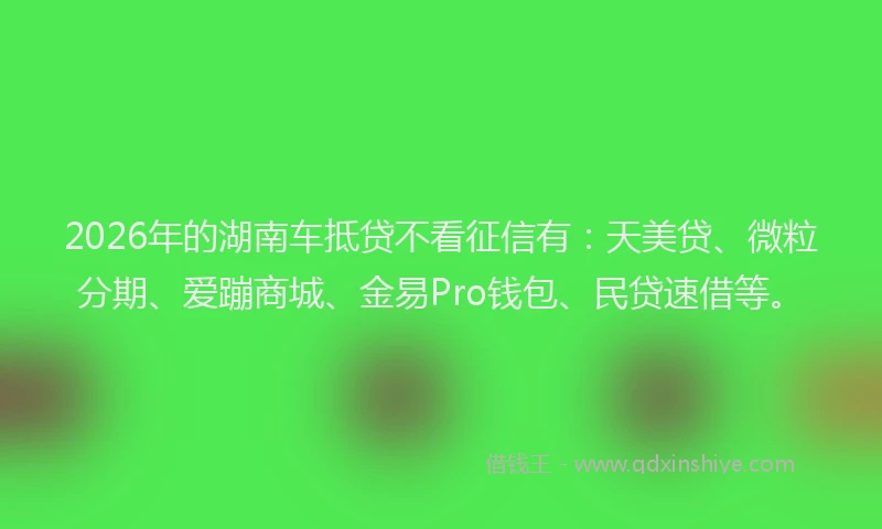 2026年的湖南车抵贷不看征信有：天美贷、微粒分期、爱蹦商城、金易Pro钱包、民贷速借等。