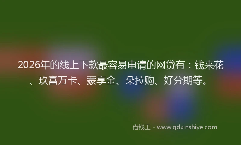 2026年的线上下款最容易申请的网贷有：钱来花、玖富万卡、蒙享金、朵拉购、好分期等。