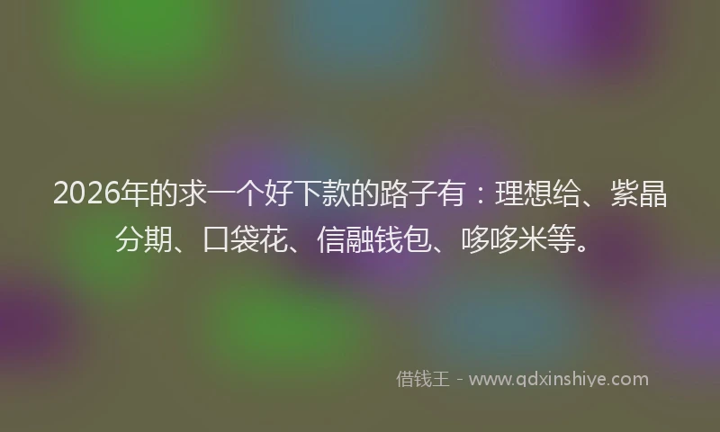 2026年的求一个好下款的路子有：理想给、紫晶分期、口袋花、信融钱包、哆哆米等。