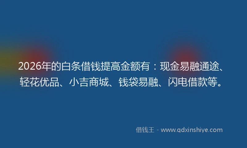 2026年的白条借钱提高金额有：现金易融通途、轻花优品、小吉商城、钱袋易融、闪电借款等。