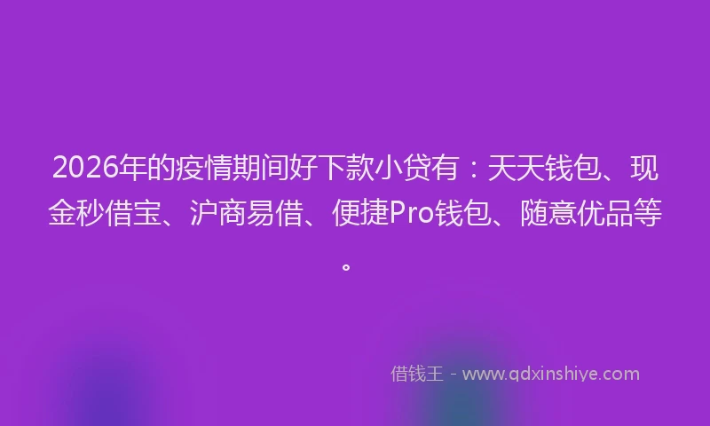 2026年的疫情期间好下款小贷有：天天钱包、现金秒借宝、沪商易借、便捷Pro钱包、随意优品等。