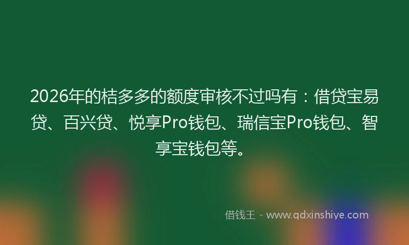 2026年的桔多多的额度审核不过吗有：借贷宝易贷、百兴贷、悦享Pro钱包、瑞信宝Pro钱包、智享宝钱包等。