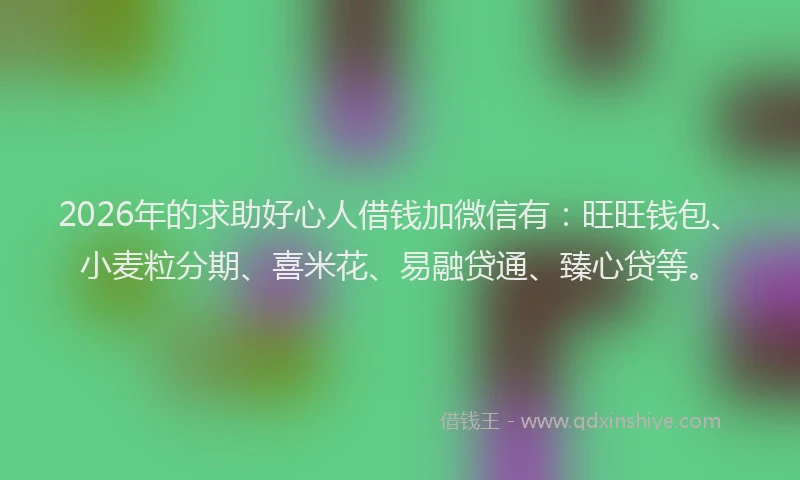 2026年的求助好心人借钱加微信有：旺旺钱包、小麦粒分期、喜米花、易融贷通、臻心贷等。