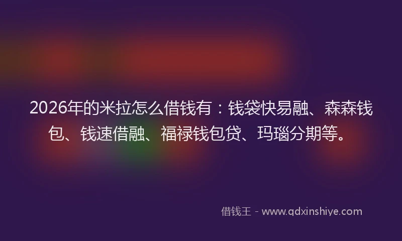 2026年的米拉怎么借钱有：钱袋快易融、森森钱包、钱速借融、福禄钱包贷、玛瑙分期等。