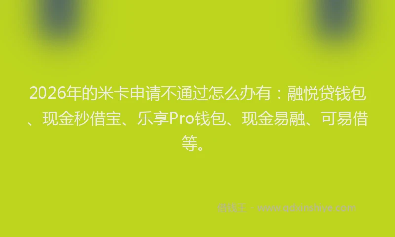 2026年的米卡申请不通过怎么办有：融悦贷钱包、现金秒借宝、乐享Pro钱包、现金易融、可易借等。