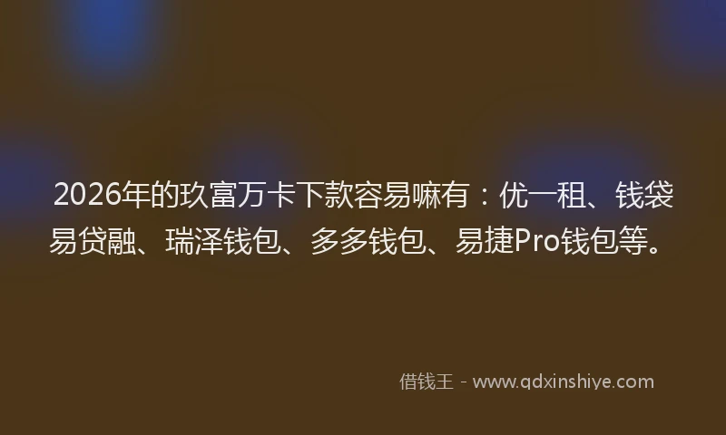 2026年的玖富万卡下款容易嘛有：优一租、钱袋易贷融、瑞泽钱包、多多钱包、易捷Pro钱包等。