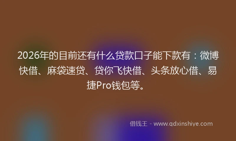 2026年的目前还有什么贷款口子能下款有：微博快借、麻袋速贷、贷你飞快借、头条放心借、易捷Pro钱包等。