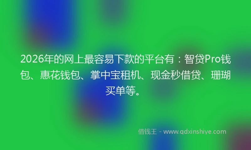 2026年的网上最容易下款的平台有：智贷Pro钱包、惠花钱包、掌中宝租机、现金秒借贷、珊瑚买单等。