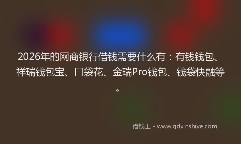 2026年的网商银行借钱需要什么有：有钱钱包、祥瑞钱包宝、口袋花、金瑞Pro钱包、钱袋快融等。