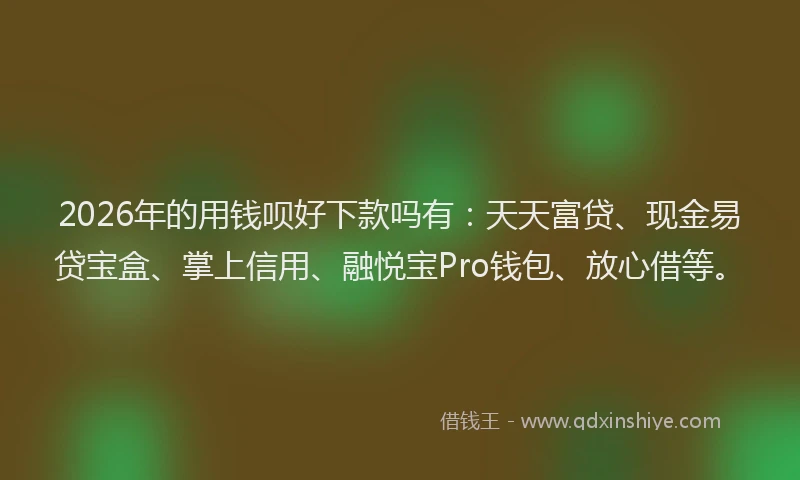 2026年的用钱呗好下款吗有：天天富贷、现金易贷宝盒、掌上信用、融悦宝Pro钱包、放心借等。